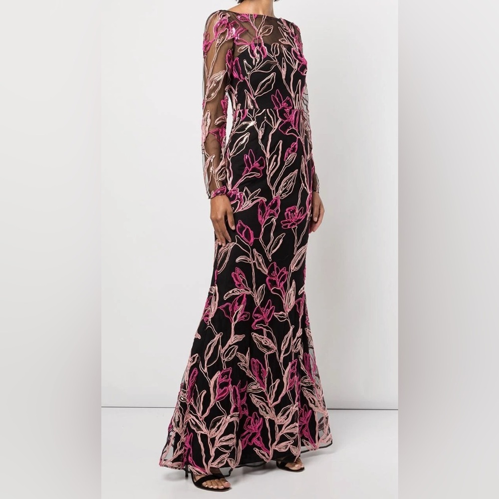 MARCHESA NOTTE***Elegant Floral Long Sleeve Maxi Dress Gown***US 6 $1295 - Picture 7 of 14